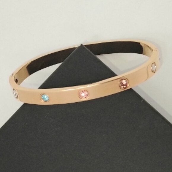 18k Gold Plated Bangle Bracelet with Colorful Cubic Zirconia 316l Steel Trendy - Picture 3 of 6